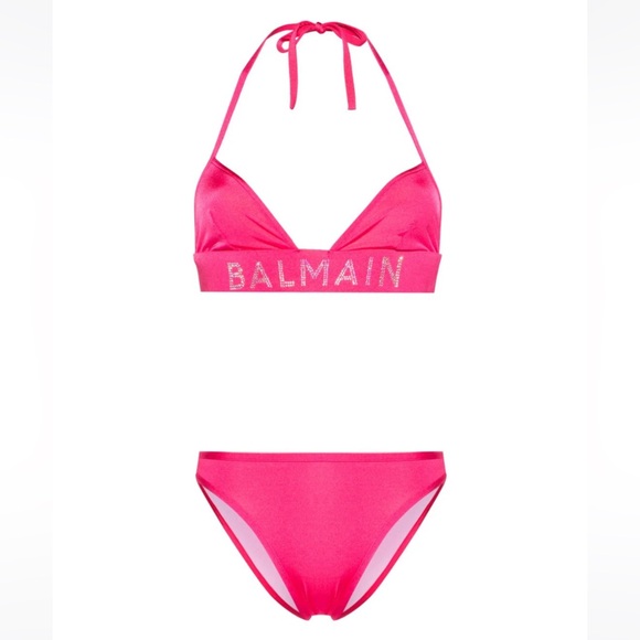 BALMAIN**BARBIE Fuscia Pink w/Strass Crystal Logo Bikini Set***F36;Sm. $545 - Picture 2 of 11
